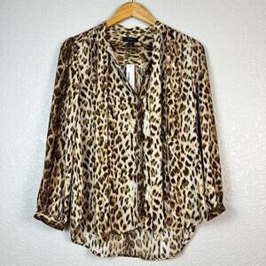 J Crew Blouse Womens XS Leopard Print Office Siren Secretary Bow Career Mob Wife